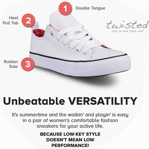 💜Twisted White & Red Paisley Double Tongue Sneakers Size 8 - Picture 8 of 14